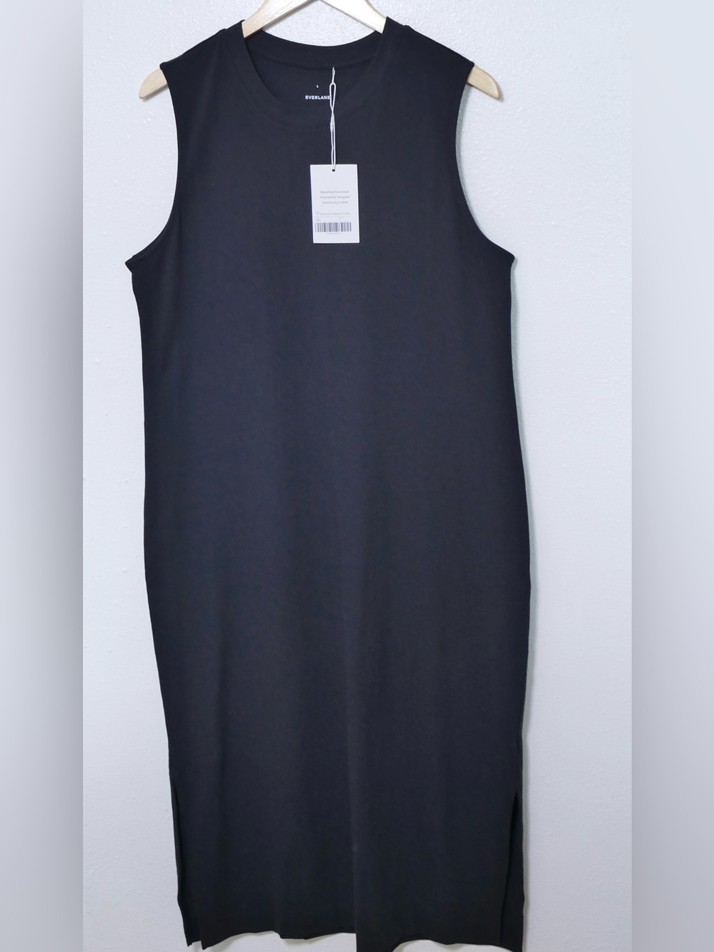 Everlane Weekend Dress NWT Large 100% Organic Cotton Minimalist Midi Black